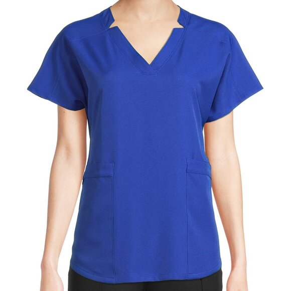 Climate Right V-Neck Scrub Top Silver Ion Anti-Bacterial Womens Sz M Woven Twill - Picture 9 of 10